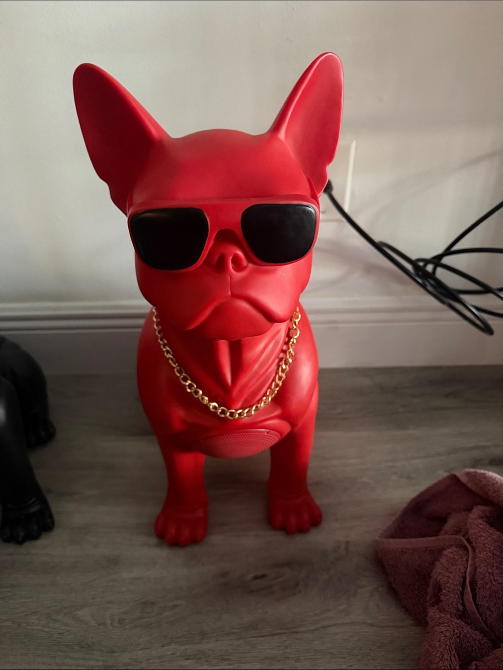 Red French Bulldog Speaker Statue with Gold Chain